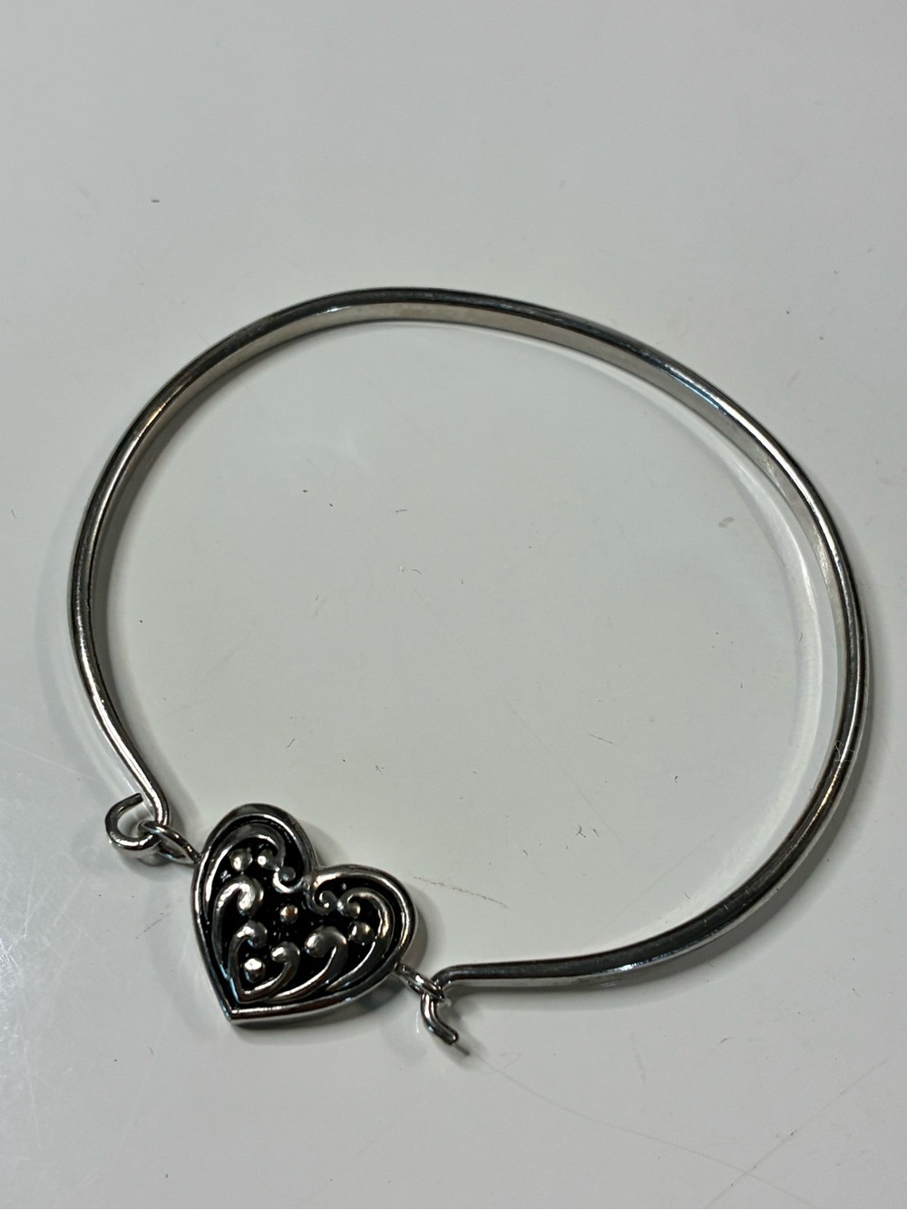Contemporary Silver Heart Filigree Bangle Bracelet Reversible Red Enamel EUC
